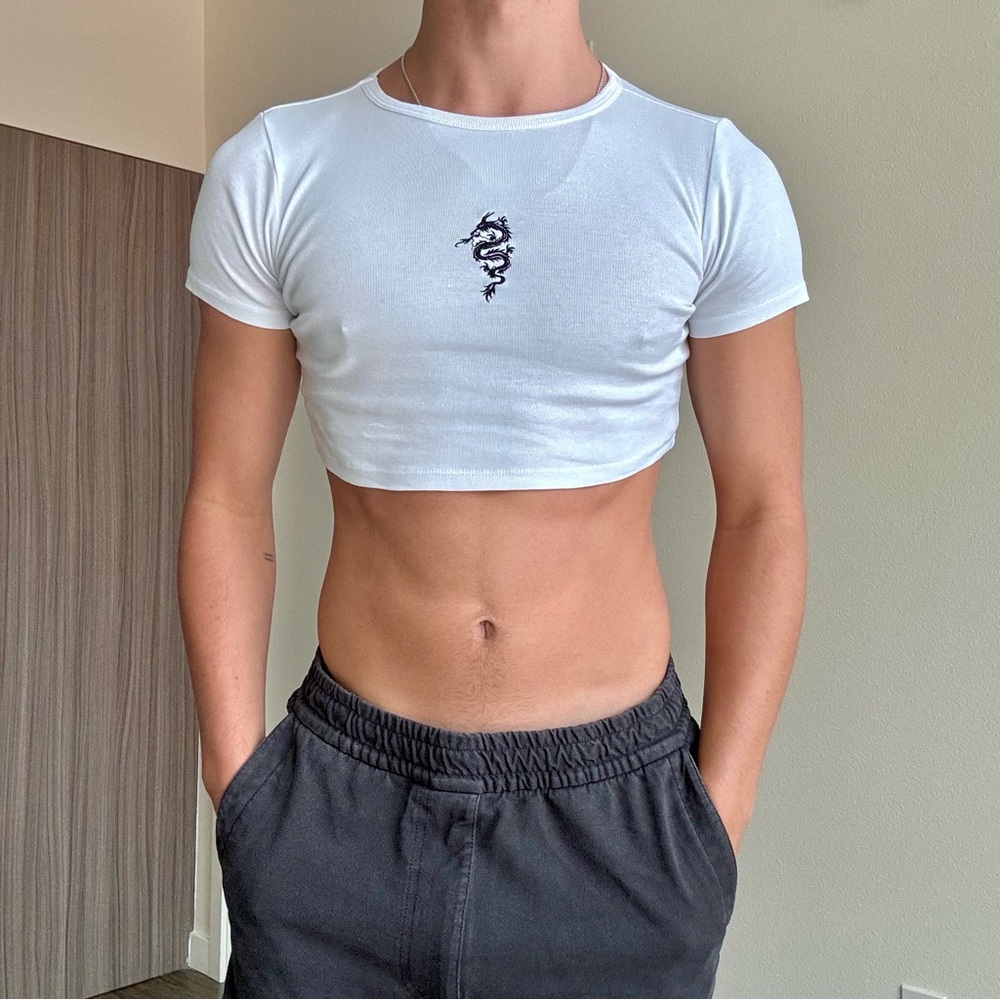 Topshop White Crop Top with Dragon Design